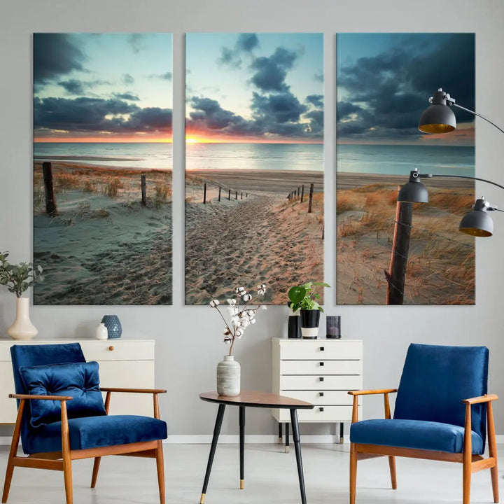 Beachway and Sunset Wall Art Print Ocean Landscape Canvas Artwork