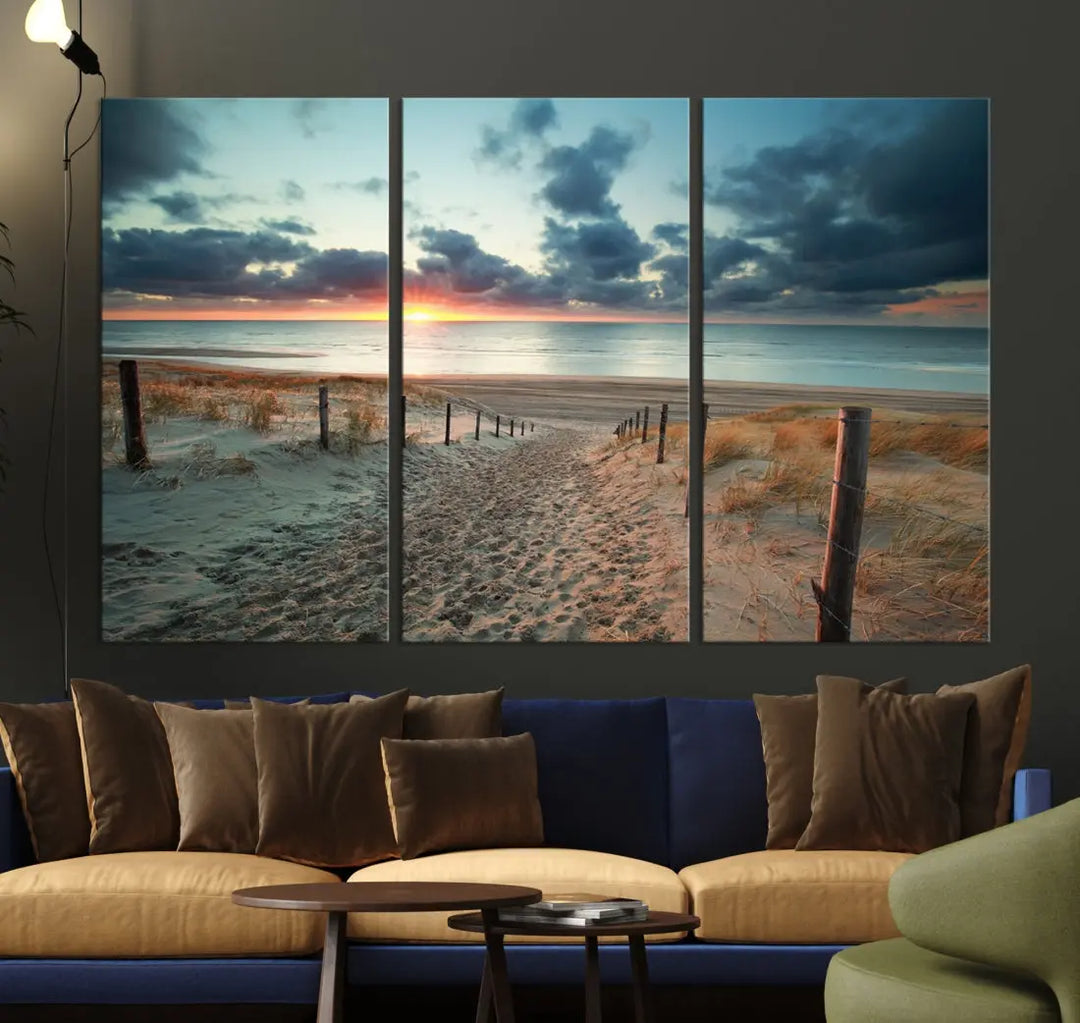 Beachway and Sunset Wall Art Print Ocean Landscape Canvas Artwork