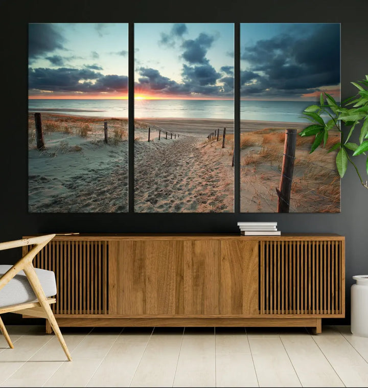 Beachway and Sunset Wall Art Print Ocean Landscape Canvas Artwork