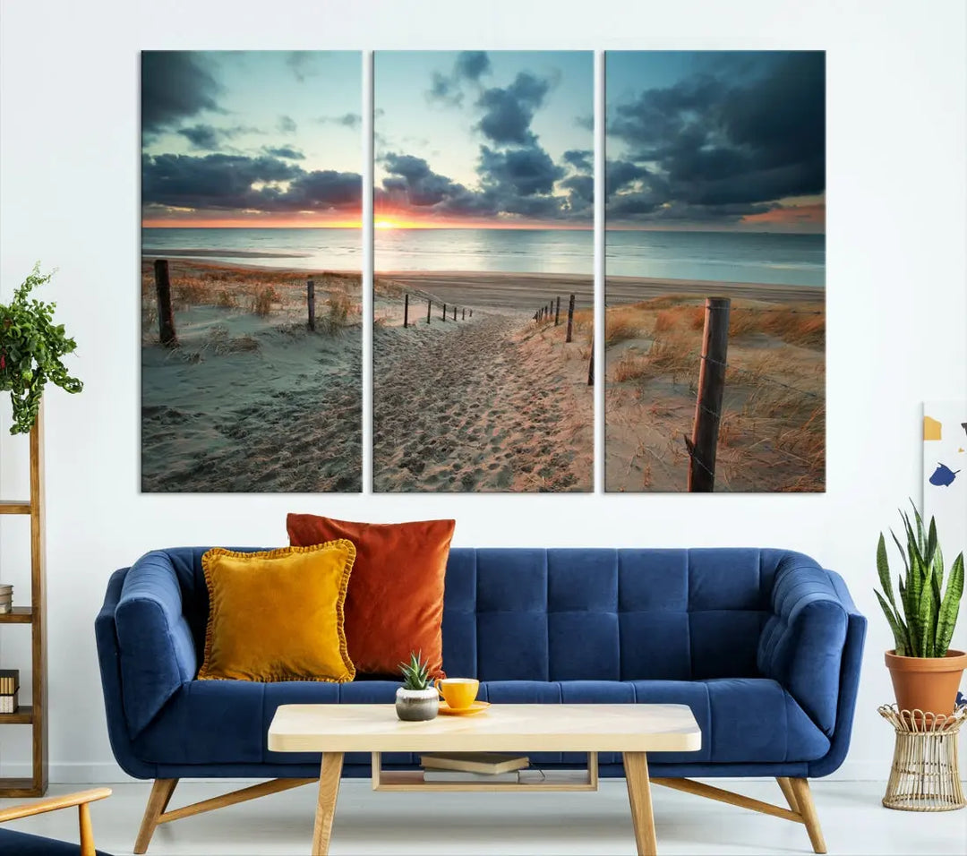 Beachway and Sunset Wall Art Print Ocean Landscape Canvas Artwork