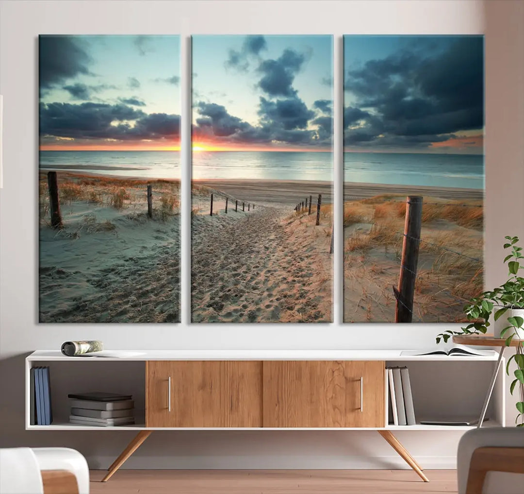 Beachway and Sunset Wall Art Print Ocean Landscape Canvas Artwork