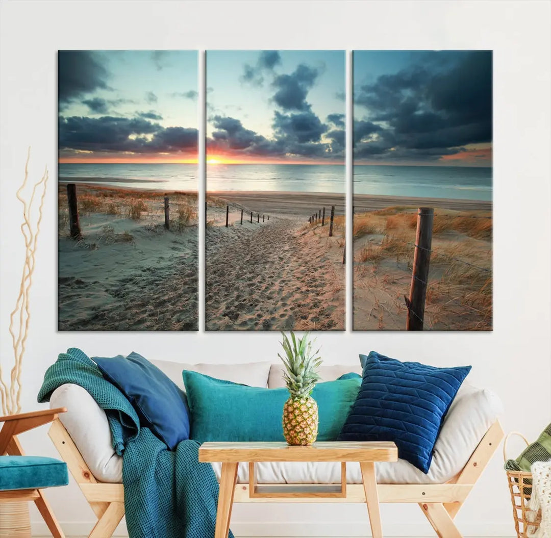 Beachway and Sunset Wall Art Print Ocean Landscape Canvas Artwork