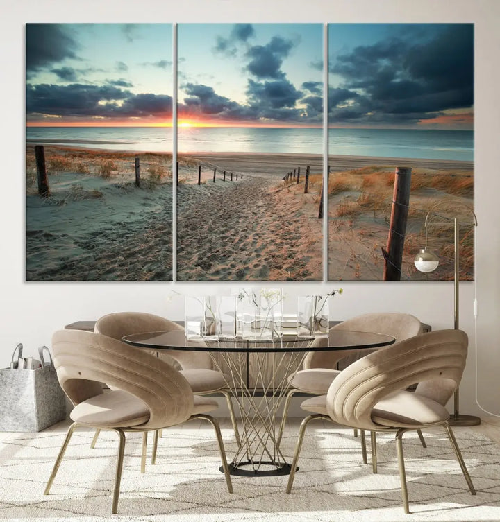 Beachway and Sunset Wall Art Print Ocean Landscape Canvas Artwork