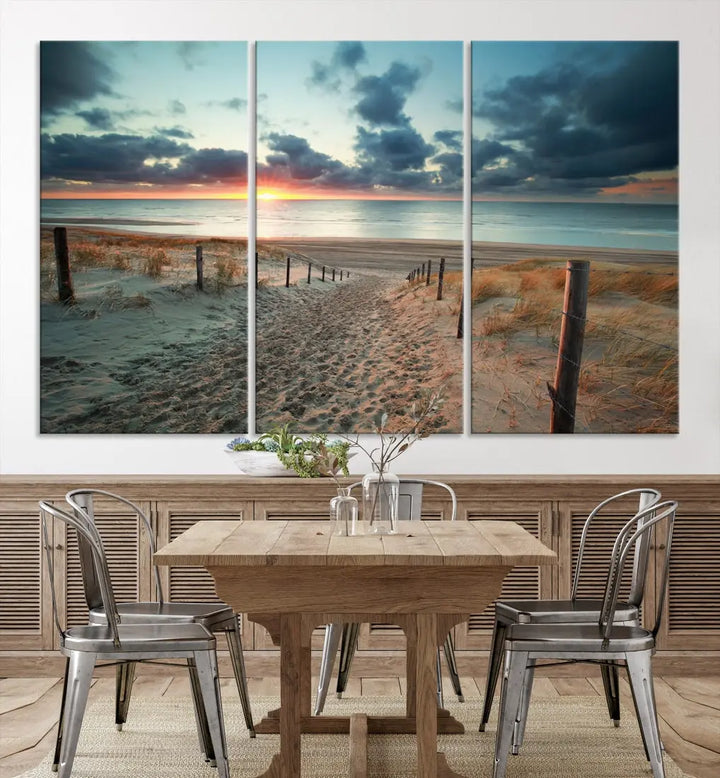 Beachway and Sunset Wall Art Print Ocean Landscape Canvas Artwork