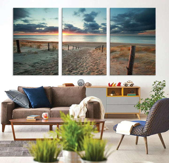 Beachway and Sunset Wall Art Print Ocean Landscape Canvas Artwork