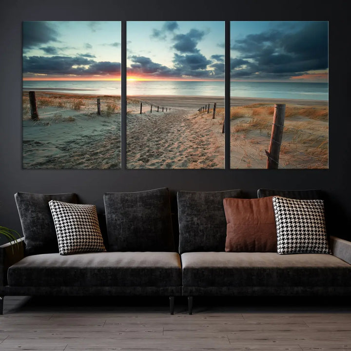 Beachway and Sunset Wall Art Print Ocean Landscape Canvas Artwork