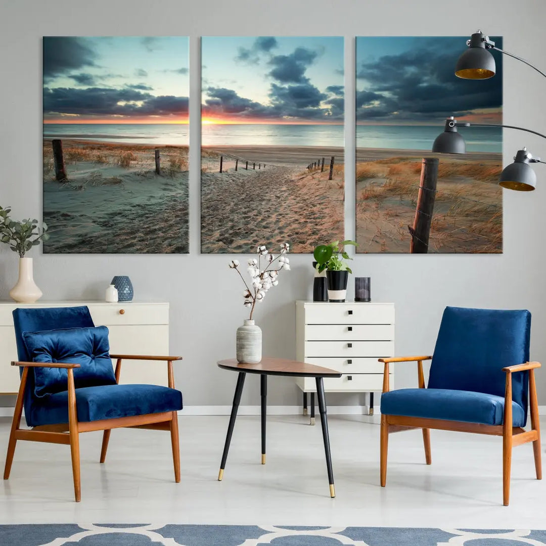 Beachway and Sunset Wall Art Print Ocean Landscape Canvas Artwork