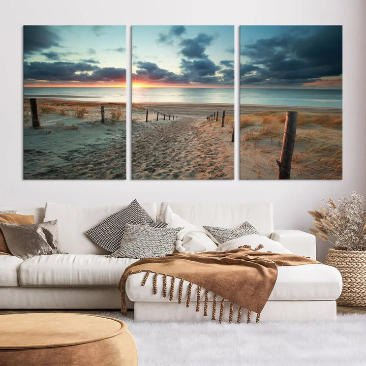 Beachway and Sunset Wall Art Print Ocean Landscape Canvas Artwork