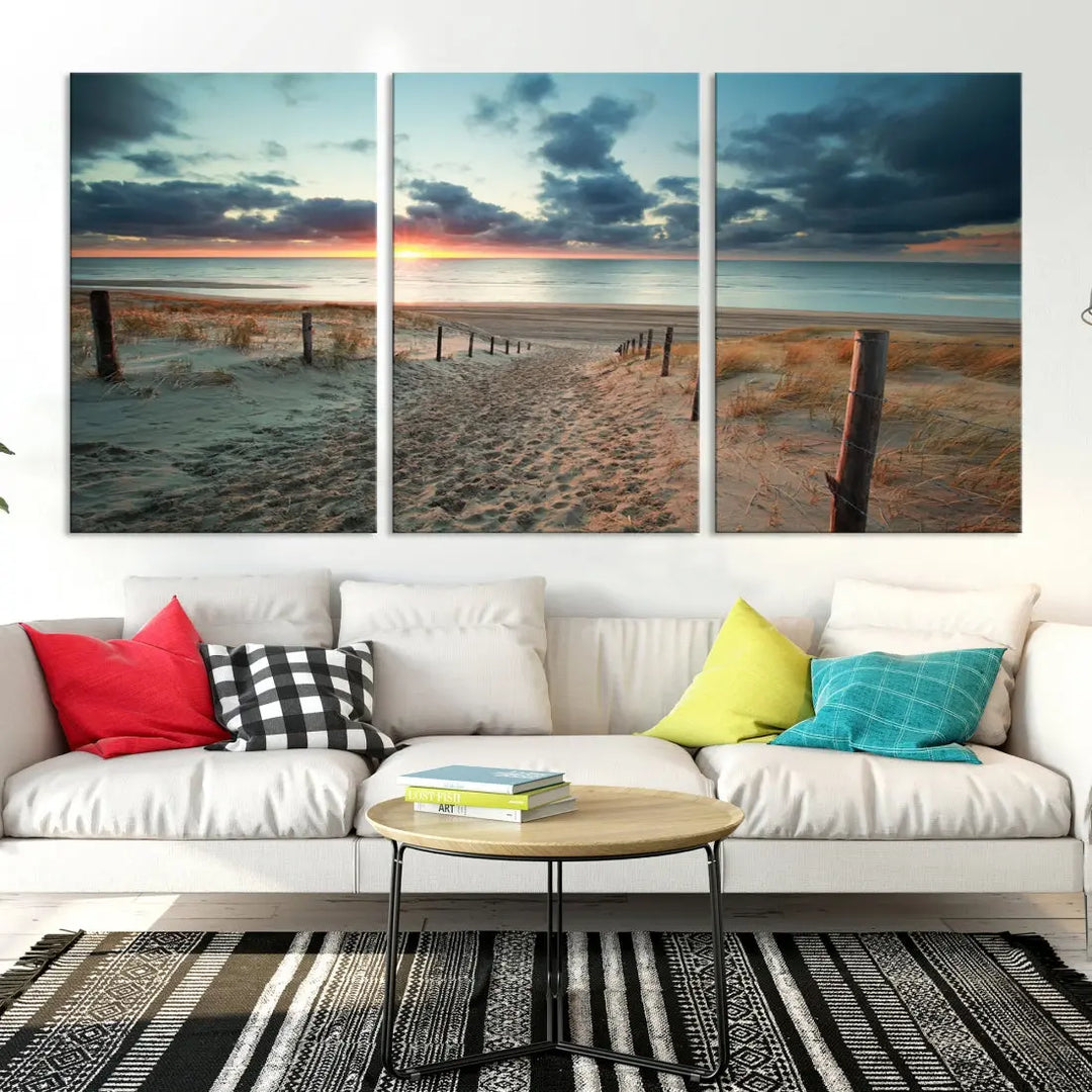 Beachway and Sunset Wall Art Print Ocean Landscape Canvas Artwork