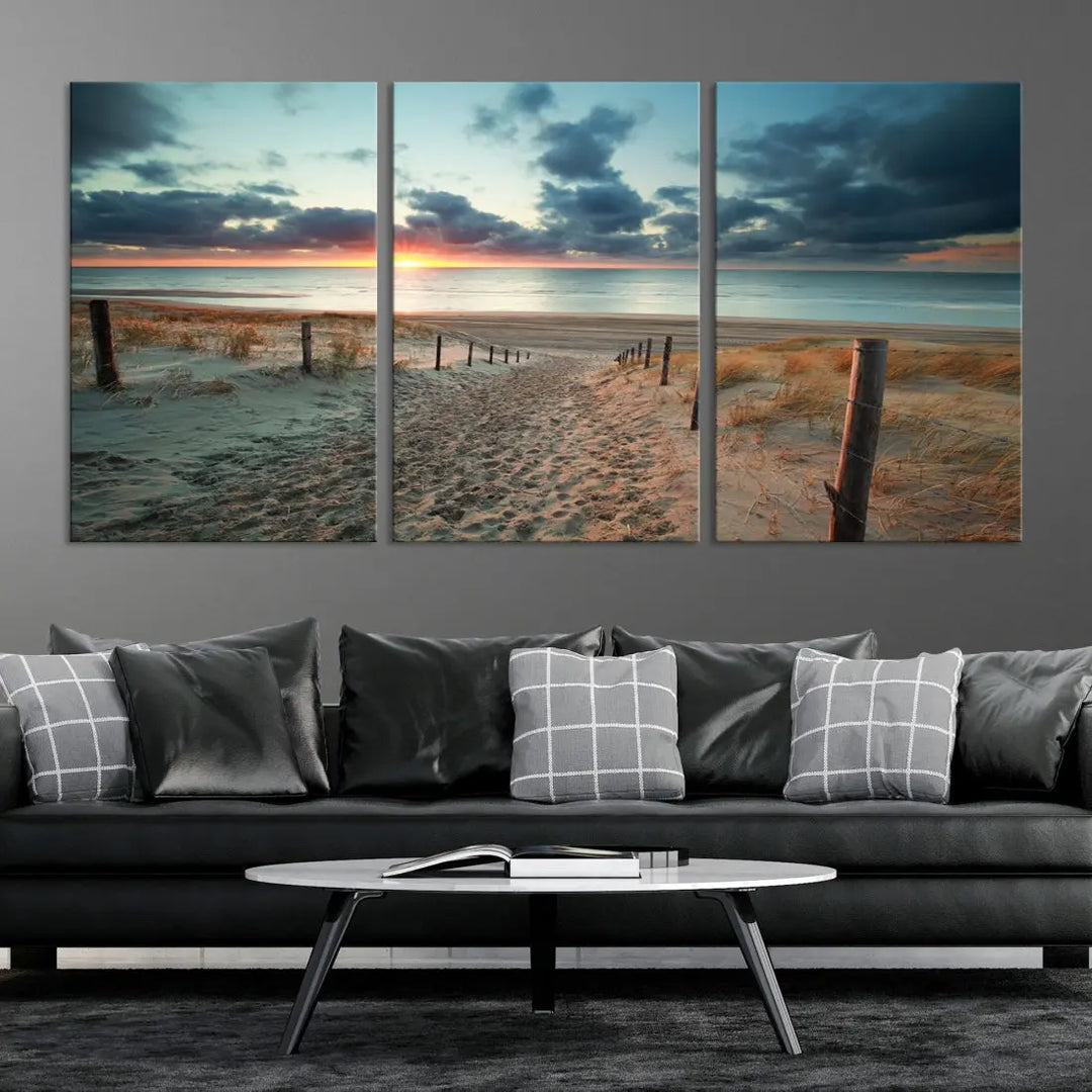 Beachway and Sunset Wall Art Print Ocean Landscape Canvas Artwork