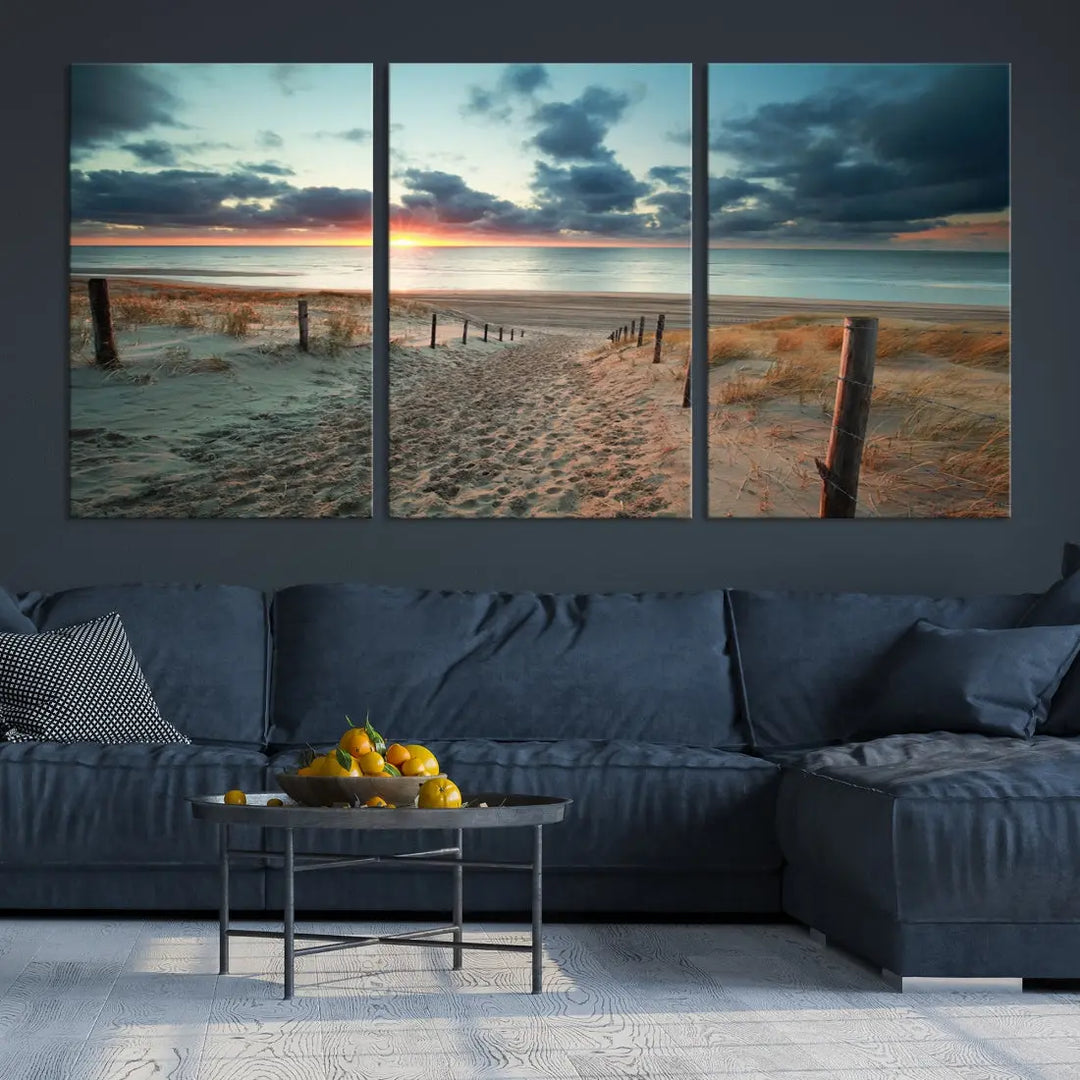 Beachway and Sunset Wall Art Print Ocean Landscape Canvas Artwork