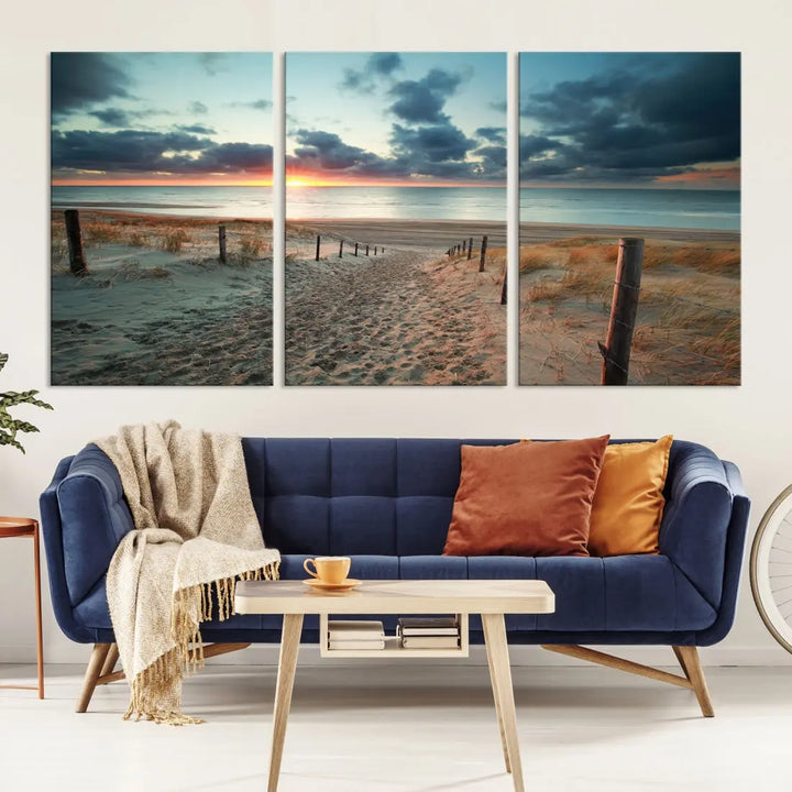 Beachway and Sunset Wall Art Print Ocean Landscape Canvas Artwork