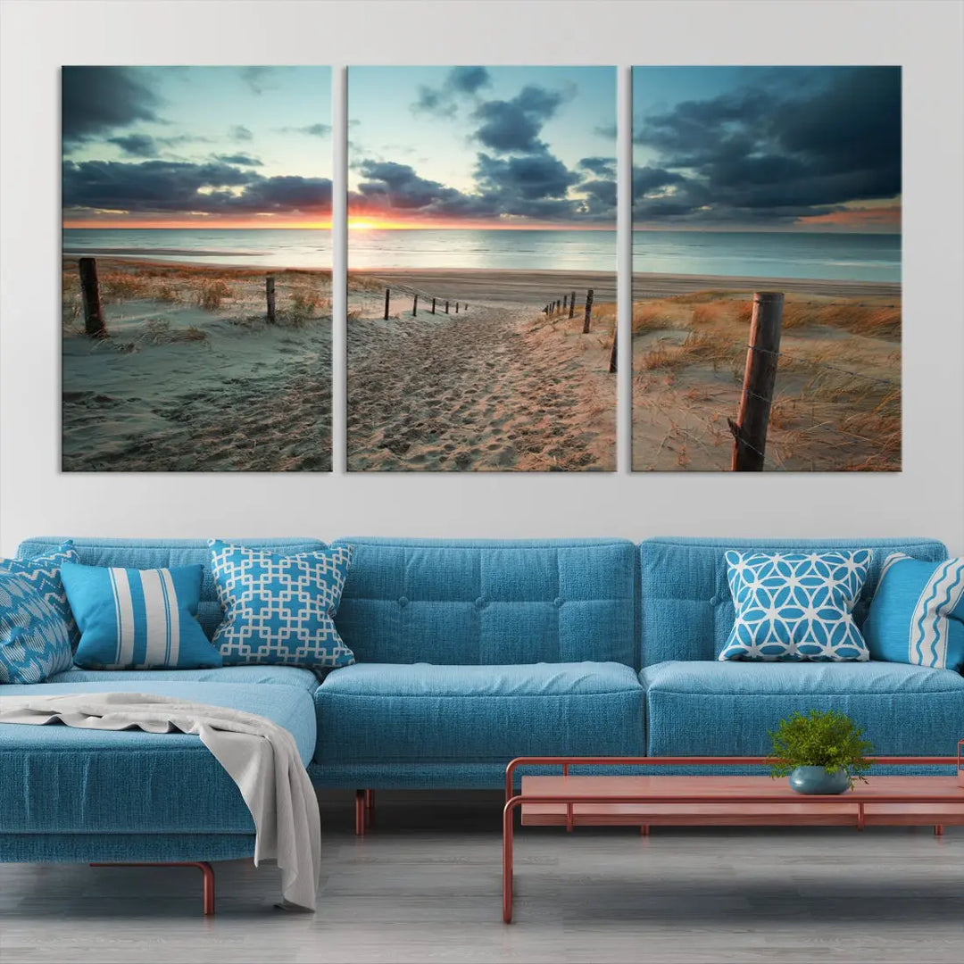 Beachway and Sunset Wall Art Print Ocean Landscape Canvas Artwork