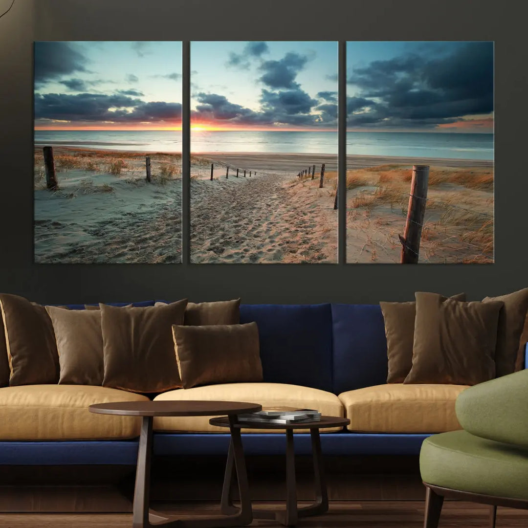 Beachway and Sunset Wall Art Print Ocean Landscape Canvas Artwork