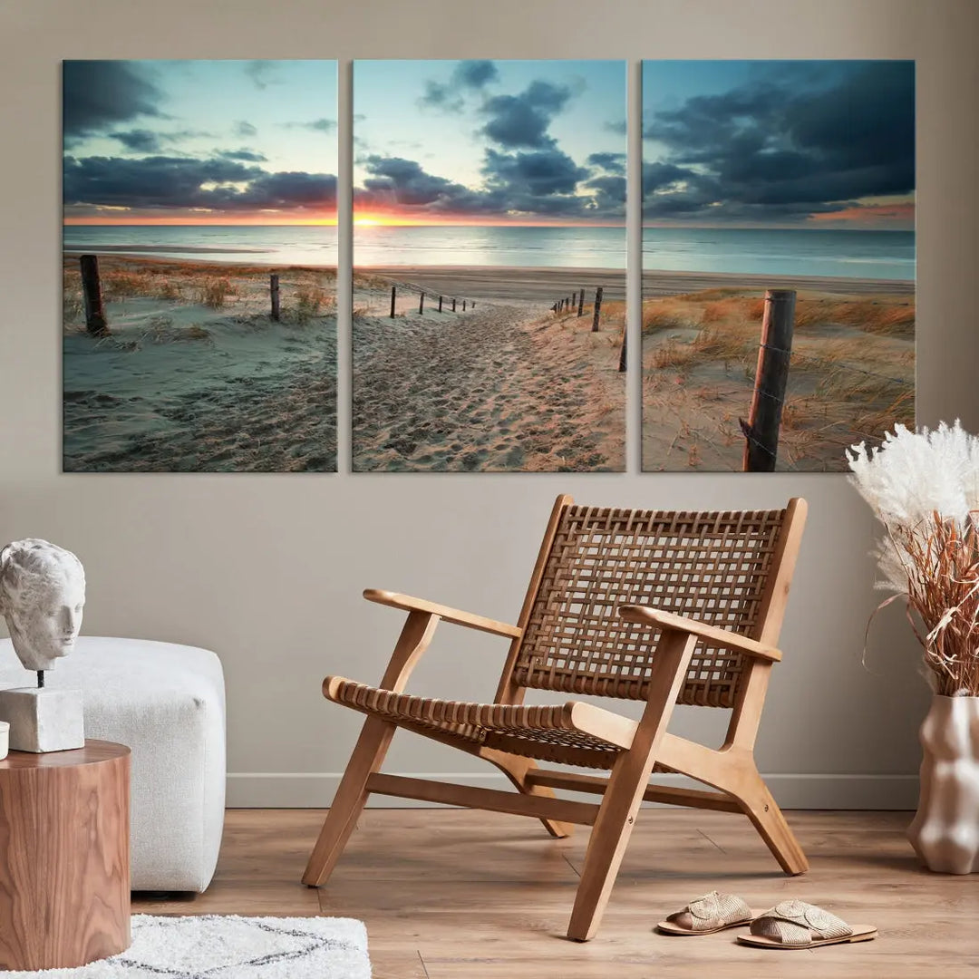 Beachway and Sunset Wall Art Print Ocean Landscape Canvas Artwork