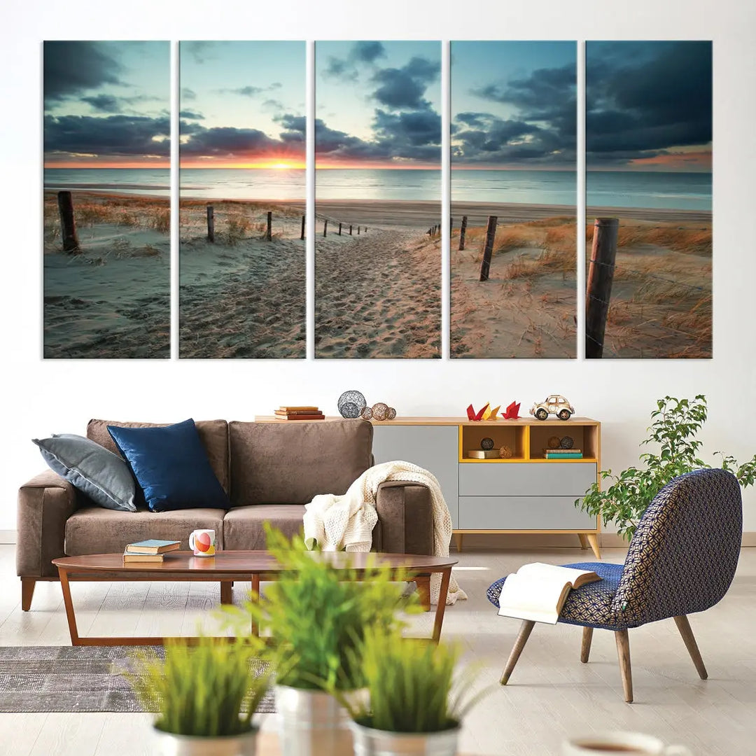 Beachway and Sunset Wall Art Print Ocean Landscape Canvas Artwork