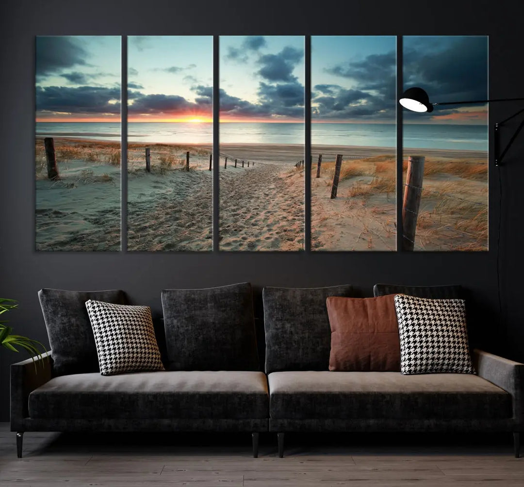 Beachway and Sunset Wall Art Print Ocean Landscape Canvas Artwork