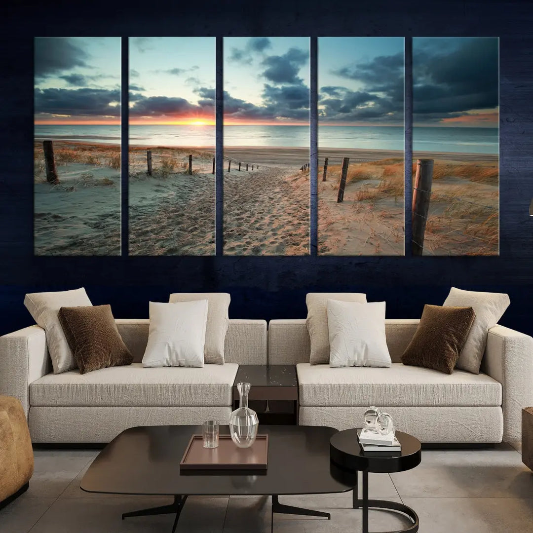 Beachway and Sunset Wall Art Print Ocean Landscape Canvas Artwork