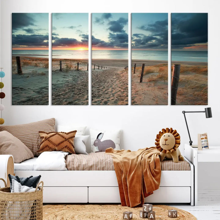 Beachway and Sunset Wall Art Print Ocean Landscape Canvas Artwork