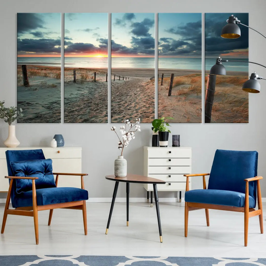 Beachway and Sunset Wall Art Print Ocean Landscape Canvas Artwork