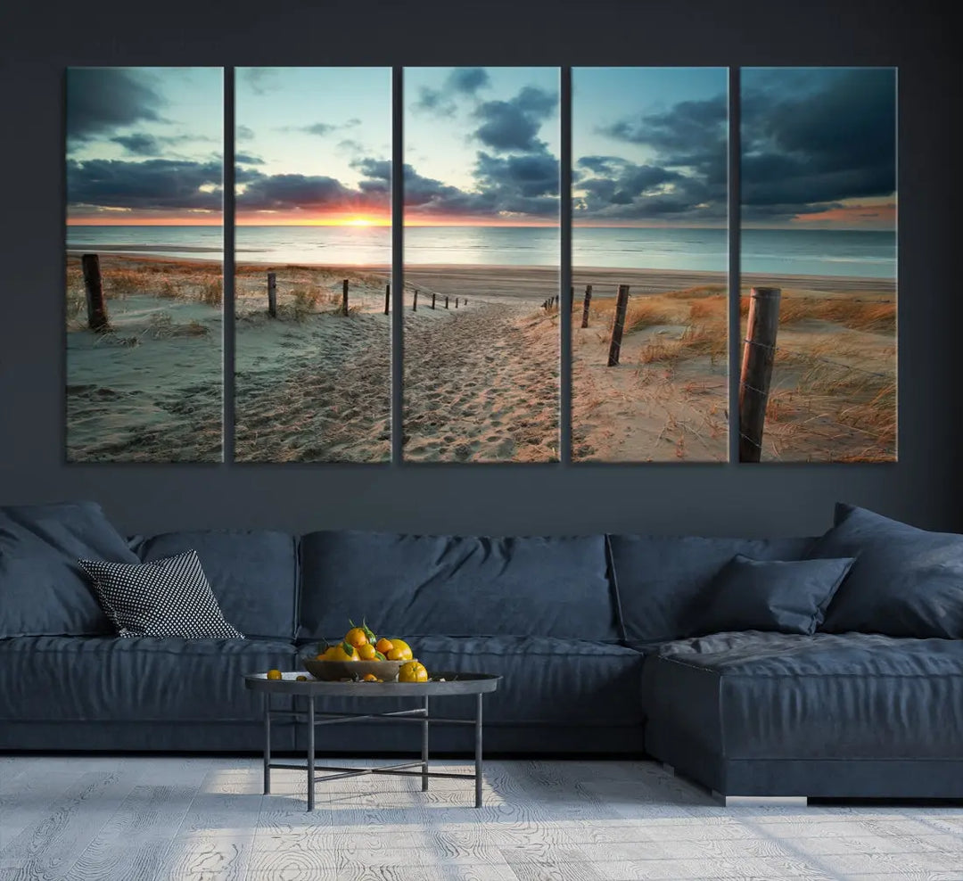 Beachway and Sunset Wall Art Print Ocean Landscape Canvas Artwork