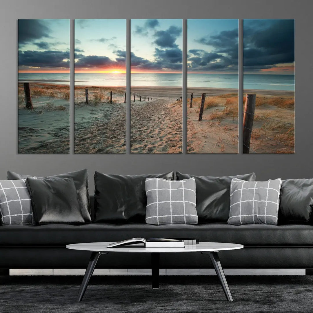 Beachway and Sunset Wall Art Print Ocean Landscape Canvas Artwork