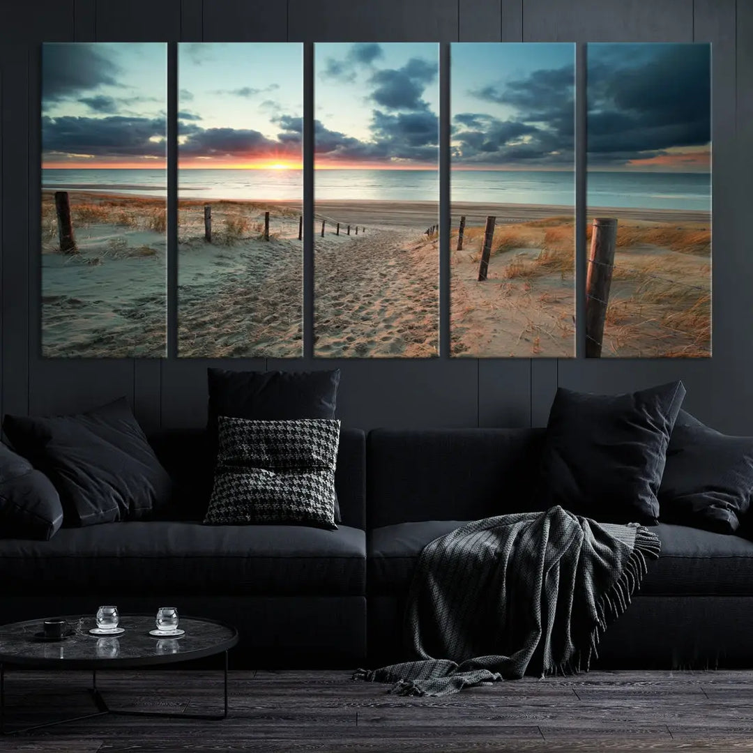 Beachway and Sunset Wall Art Print Ocean Landscape Canvas Artwork