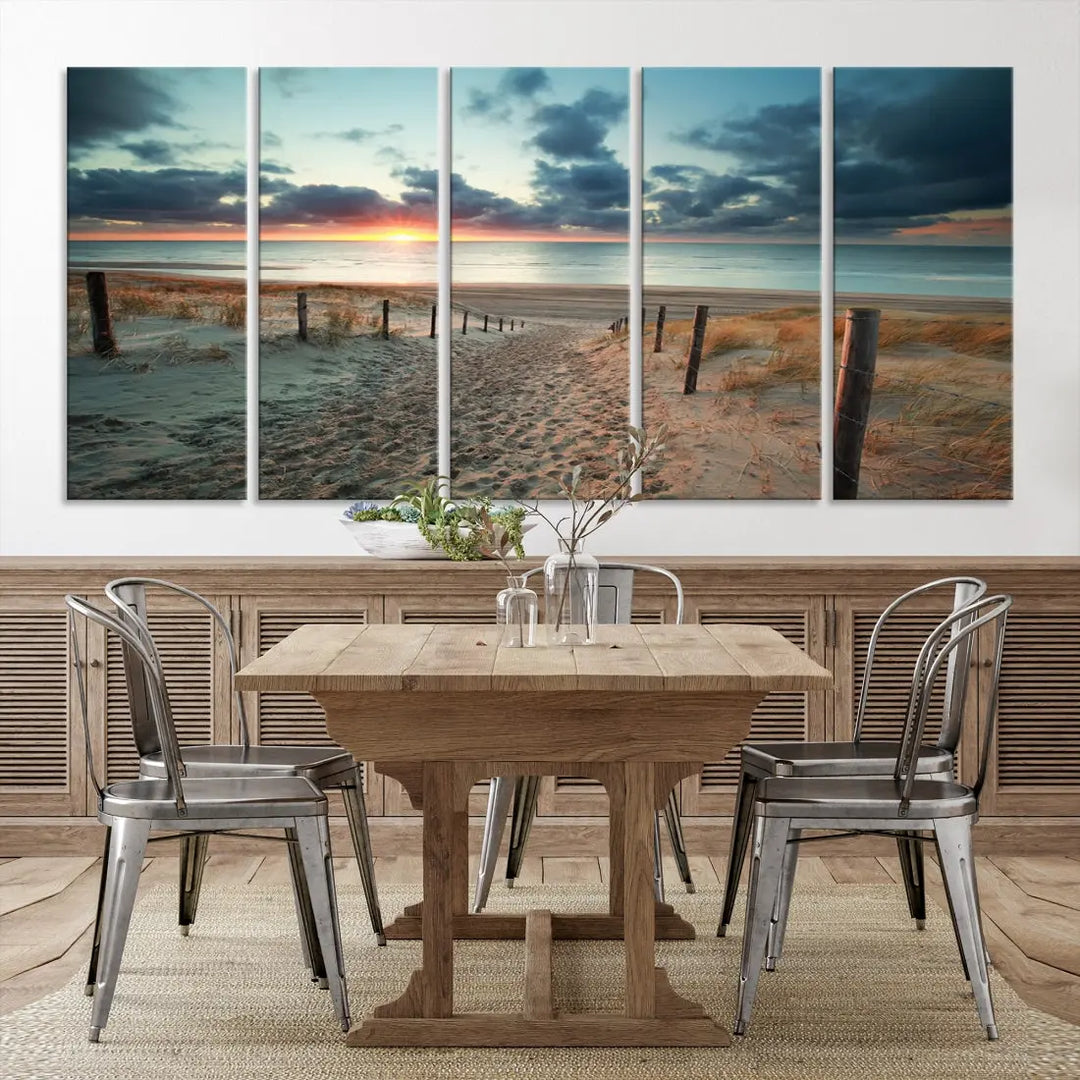 Beachway and Sunset Wall Art Print Ocean Landscape Canvas Artwork