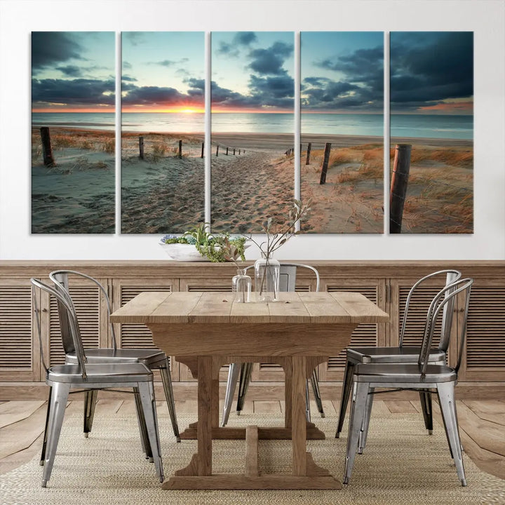 Beachway and Sunset Wall Art Print Ocean Landscape Canvas Artwork