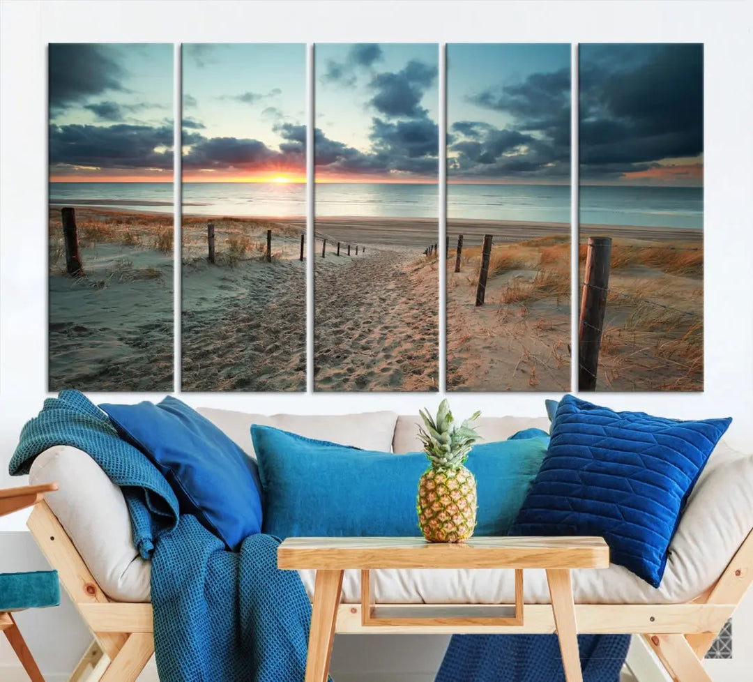 Beachway and Sunset Wall Art Print Ocean Landscape Canvas Artwork