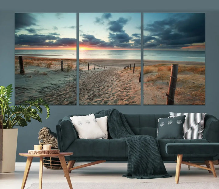 Beachway and Sunset Wall Art Print Ocean Landscape Canvas Artwork