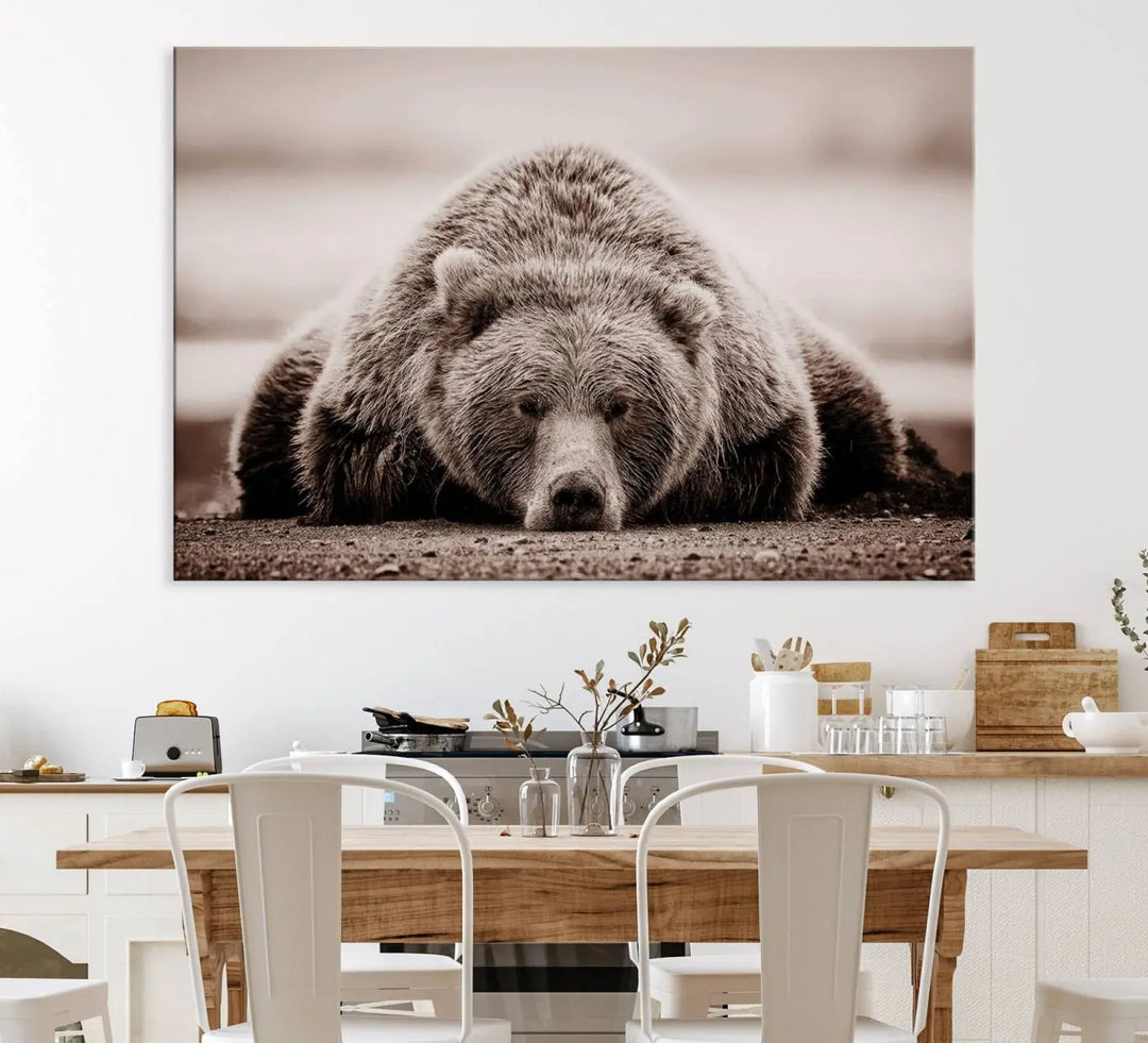 Bear Wall Art Print - Grizzly Bear Canvas Wall Art - Rustic Bear Portrait Canvas Print for Cabin Wall Decor and Nature-Inspired Spaces