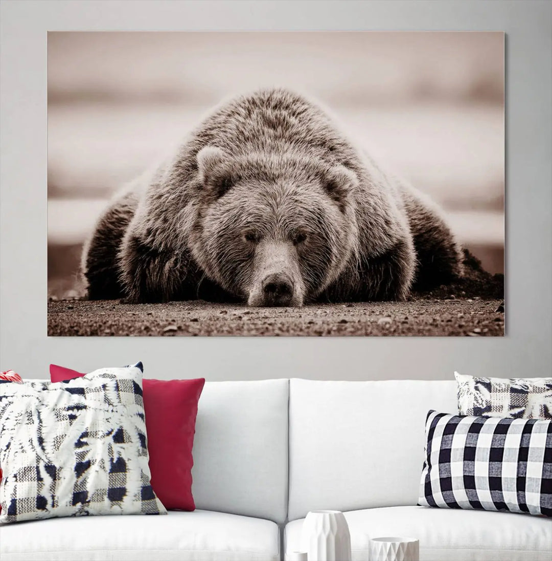 Bear Wall Art Print - Grizzly Bear Canvas Wall Art - Rustic Bear Portrait Canvas Print for Cabin Wall Decor and Nature-Inspired Spaces