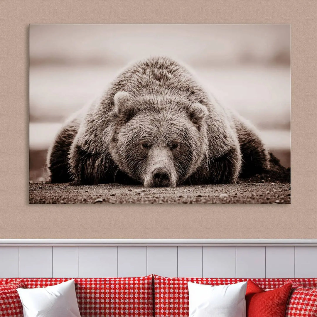 Bear Wall Art Print - Grizzly Bear Canvas Wall Art - Rustic Bear Portrait Canvas Print for Cabin Wall Decor and Nature-Inspired Spaces