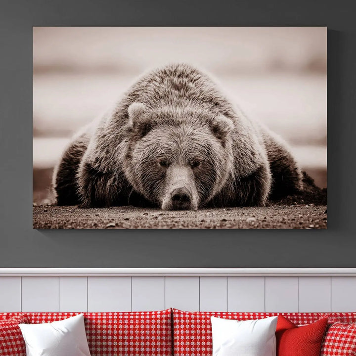 Bear Wall Art Print - Grizzly Bear Canvas Wall Art - Rustic Bear Portrait Canvas Print for Cabin Wall Decor and Nature-Inspired Spaces