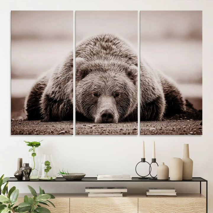 Bear Wall Art Print - Grizzly Bear Canvas Wall Art - Rustic Bear Portrait Canvas Print for Cabin Wall Decor and Nature-Inspired Spaces