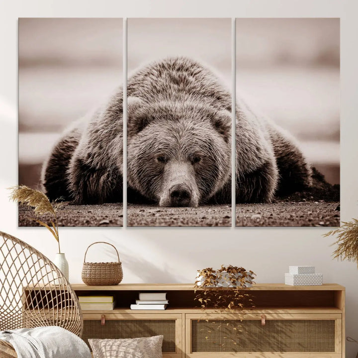 Bear Wall Art Print - Grizzly Bear Canvas Wall Art - Rustic Bear Portrait Canvas Print for Cabin Wall Decor and Nature-Inspired Spaces