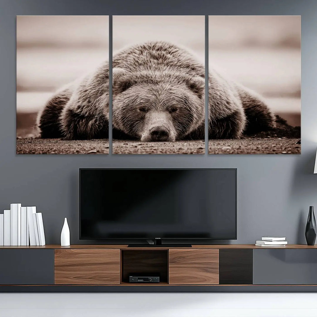 Bear Wall Art Print - Grizzly Bear Canvas Wall Art - Rustic Bear Portrait Canvas Print for Cabin Wall Decor and Nature-Inspired Spaces