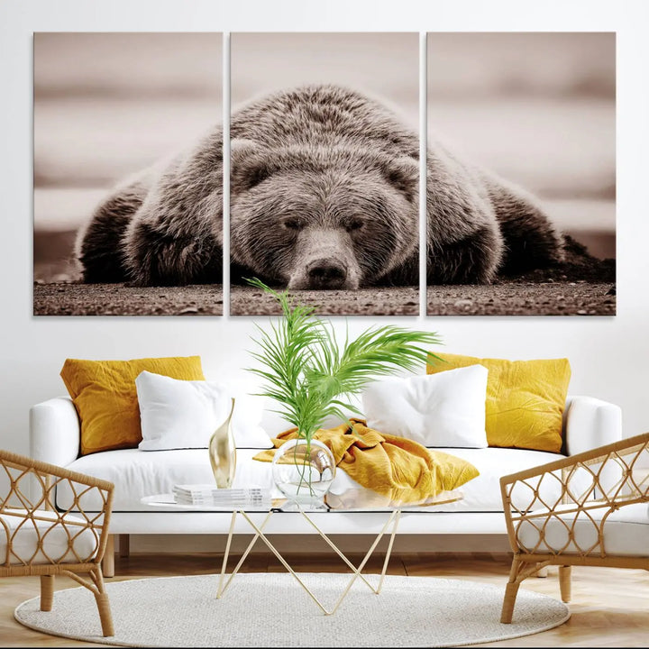 Bear Wall Art Print - Grizzly Bear Canvas Wall Art - Rustic Bear Portrait Canvas Print for Cabin Wall Decor and Nature-Inspired Spaces