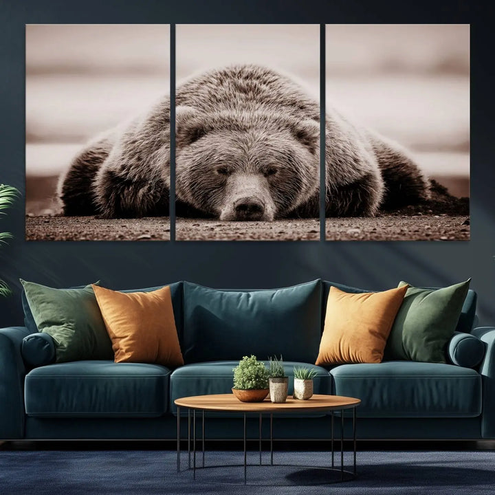 Bear Wall Art Print - Grizzly Bear Canvas Wall Art - Rustic Bear Portrait Canvas Print for Cabin Wall Decor and Nature-Inspired Spaces