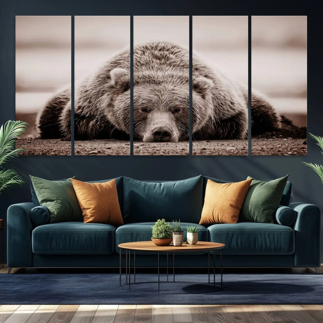 Bear Wall Art Print - Grizzly Bear Canvas Wall Art - Rustic Bear Portrait Canvas Print for Cabin Wall Decor and Nature-Inspired Spaces