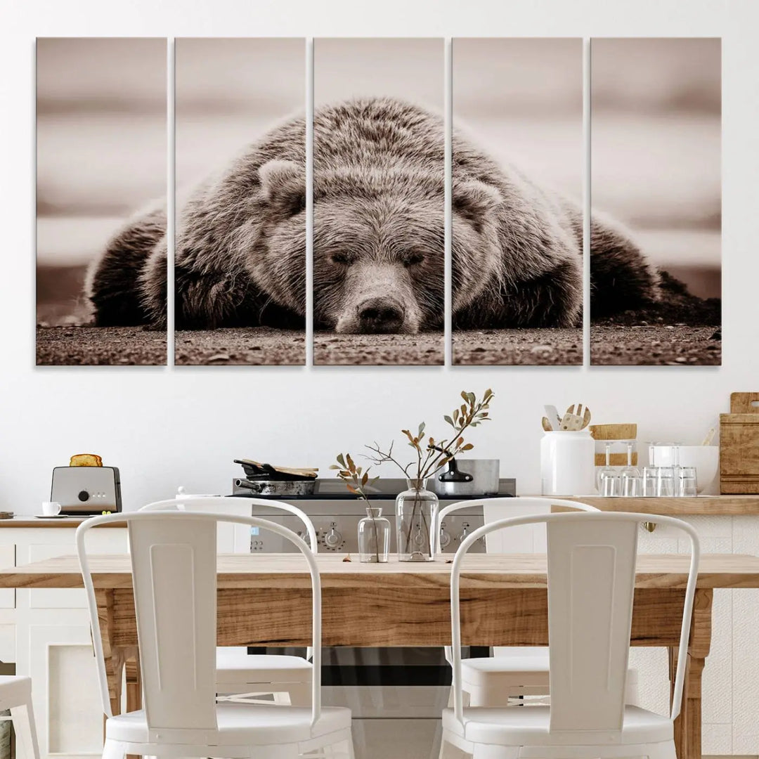 Bear Wall Art Print - Grizzly Bear Canvas Wall Art - Rustic Bear Portrait Canvas Print for Cabin Wall Decor and Nature-Inspired Spaces