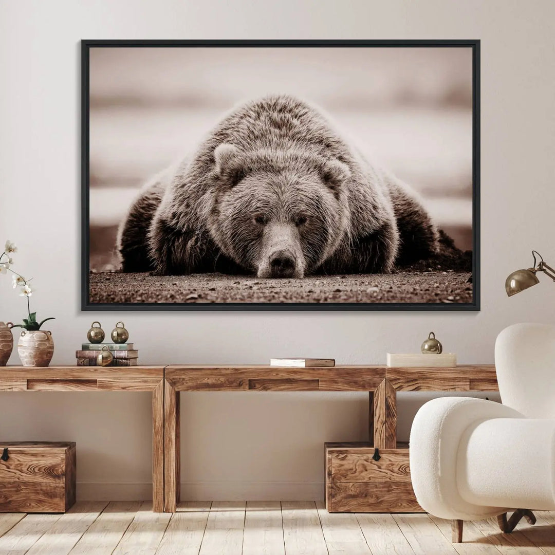 Bear Wall Art Print - Grizzly Bear Canvas Wall Art - Rustic Bear Portrait Canvas Print for Cabin Wall Decor and Nature-Inspired Spaces