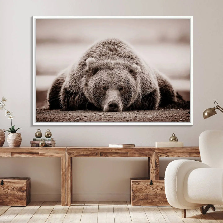 Bear Wall Art Print - Grizzly Bear Canvas Wall Art - Rustic Bear Portrait Canvas Print for Cabin Wall Decor and Nature-Inspired Spaces