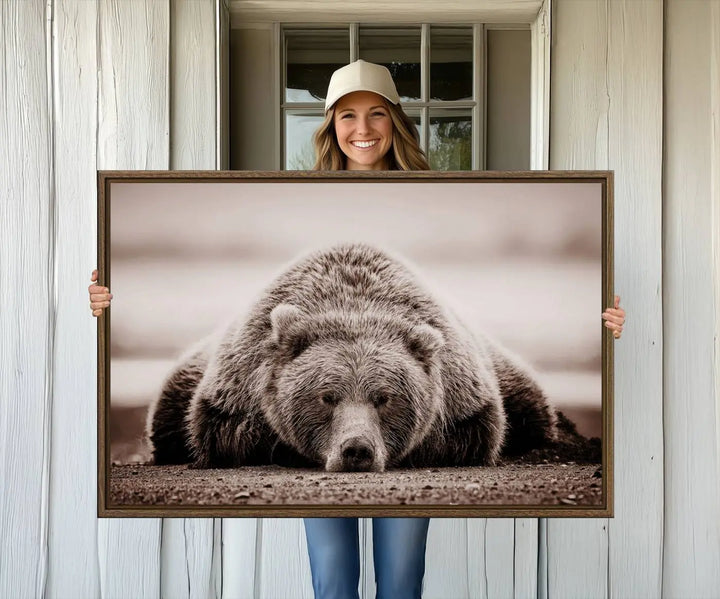 Bear Wall Art Print - Grizzly Bear Canvas Wall Art - Rustic Bear Portrait Canvas Print for Cabin Wall Decor and Nature-Inspired Spaces