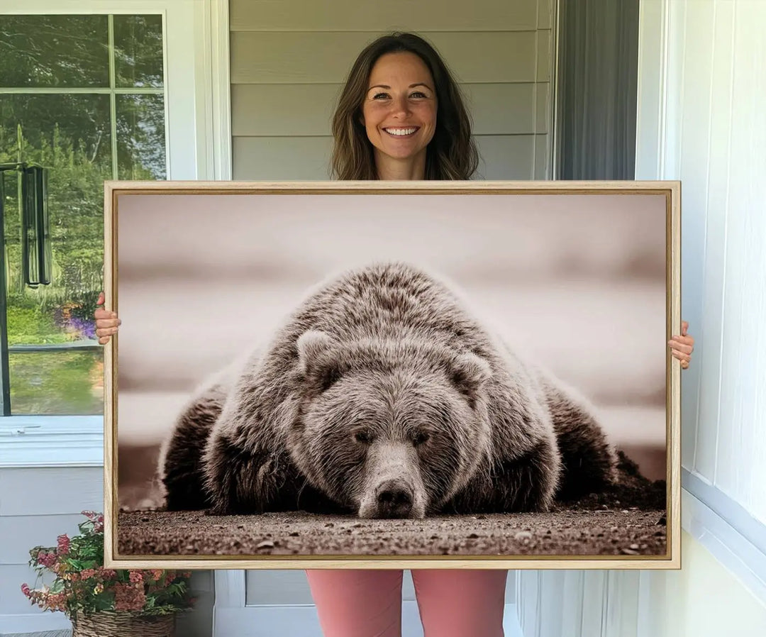 Bear Wall Art Print - Grizzly Bear Canvas Wall Art - Rustic Bear Portrait Canvas Print for Cabin Wall Decor and Nature-Inspired Spaces