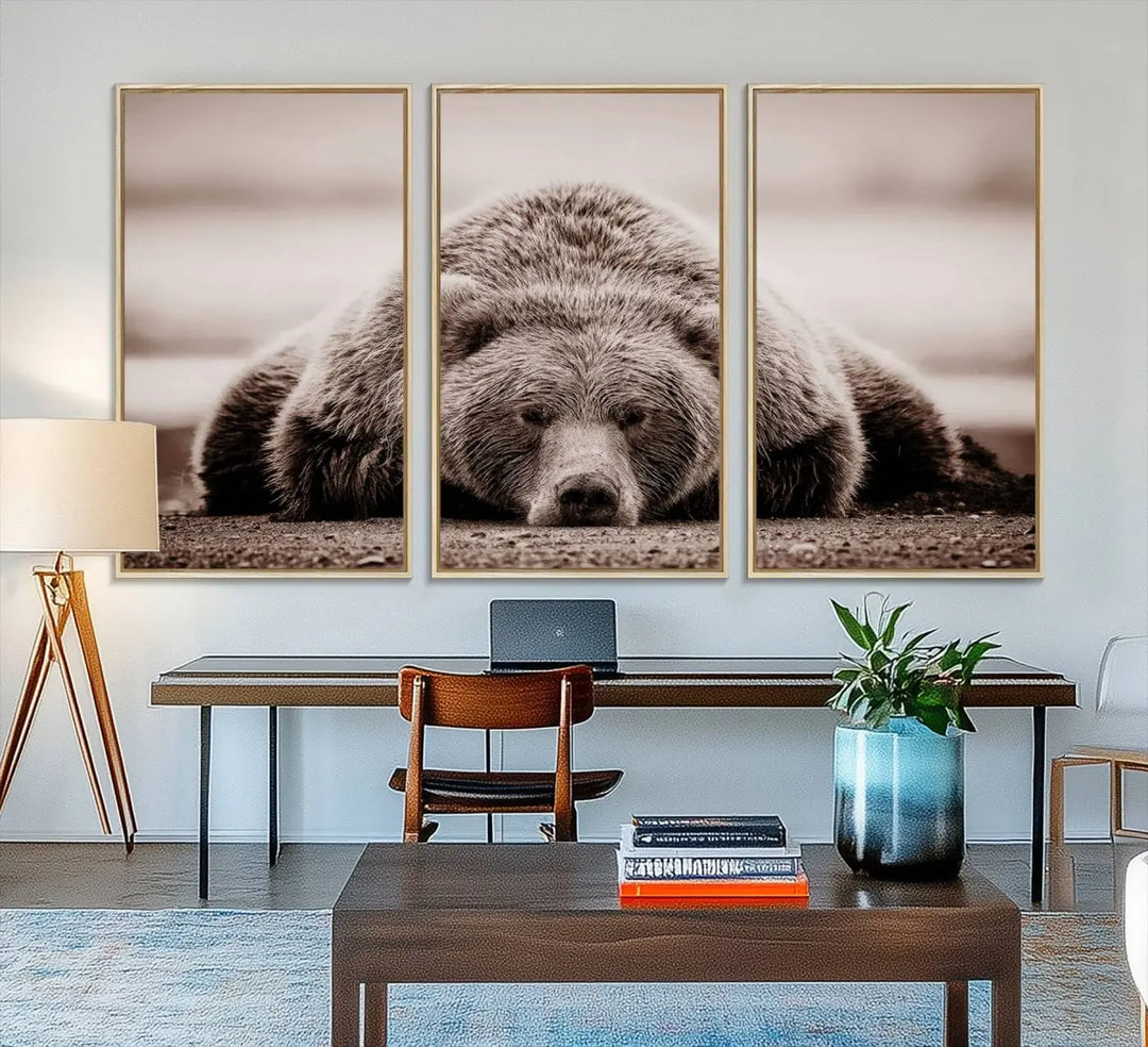 Bear Wall Art Print - Grizzly Bear Canvas Wall Art - Rustic Bear Portrait Canvas Print for Cabin Wall Decor and Nature-Inspired Spaces