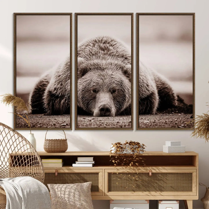 Bear Wall Art Print - Grizzly Bear Canvas Wall Art - Rustic Bear Portrait Canvas Print for Cabin Wall Decor and Nature-Inspired Spaces