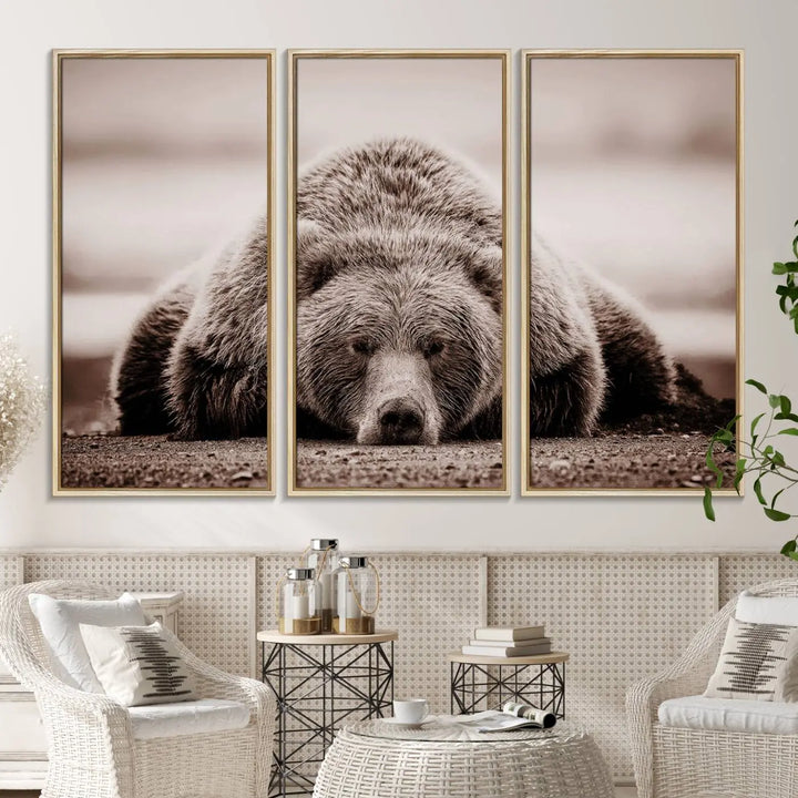 Bear Wall Art Print - Grizzly Bear Canvas Wall Art - Rustic Bear Portrait Canvas Print for Cabin Wall Decor and Nature-Inspired Spaces