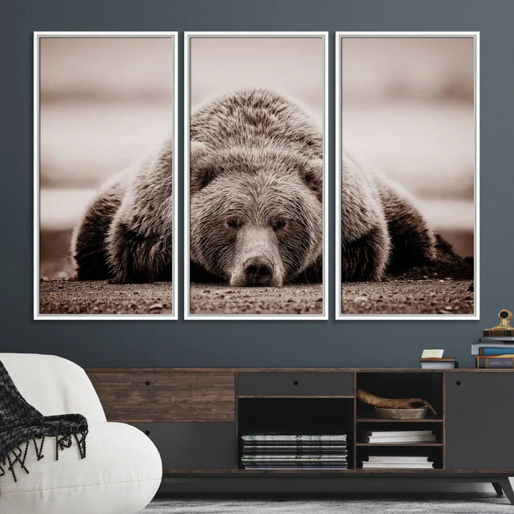 Bear Wall Art Print - Grizzly Bear Canvas Wall Art - Rustic Bear Portrait Canvas Print for Cabin Wall Decor and Nature-Inspired Spaces